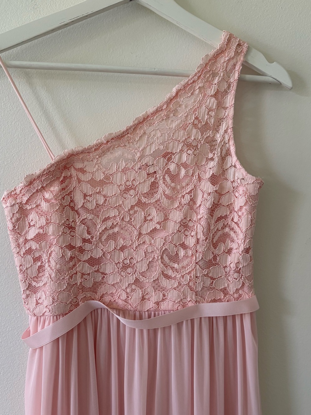David's Bridal - Girl’s Pale Blush Lace One-Shoulder Maxi Dress - Picture 3 of 7